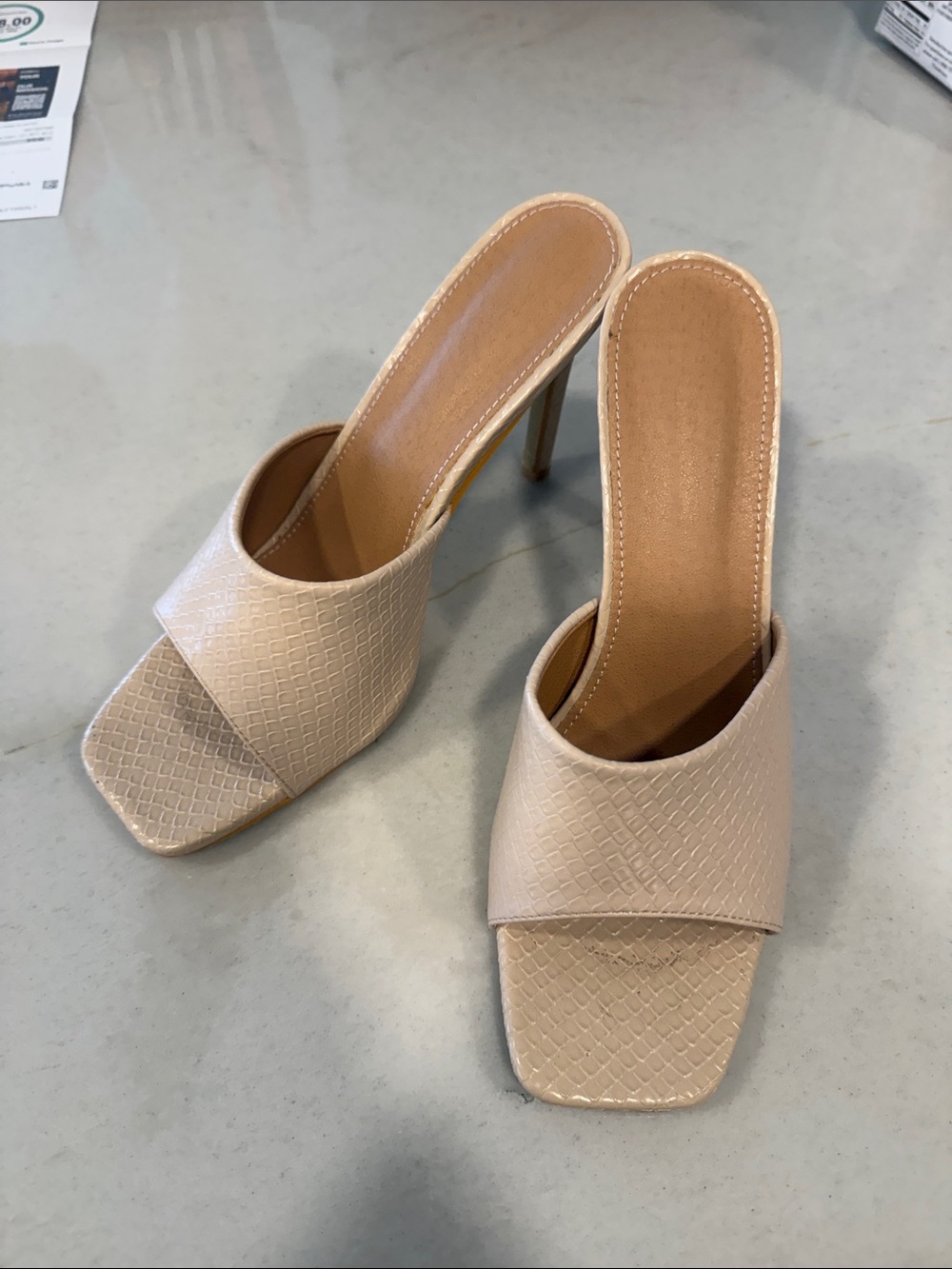 SHEIN Nude Textured Open-Toe Mule Heels